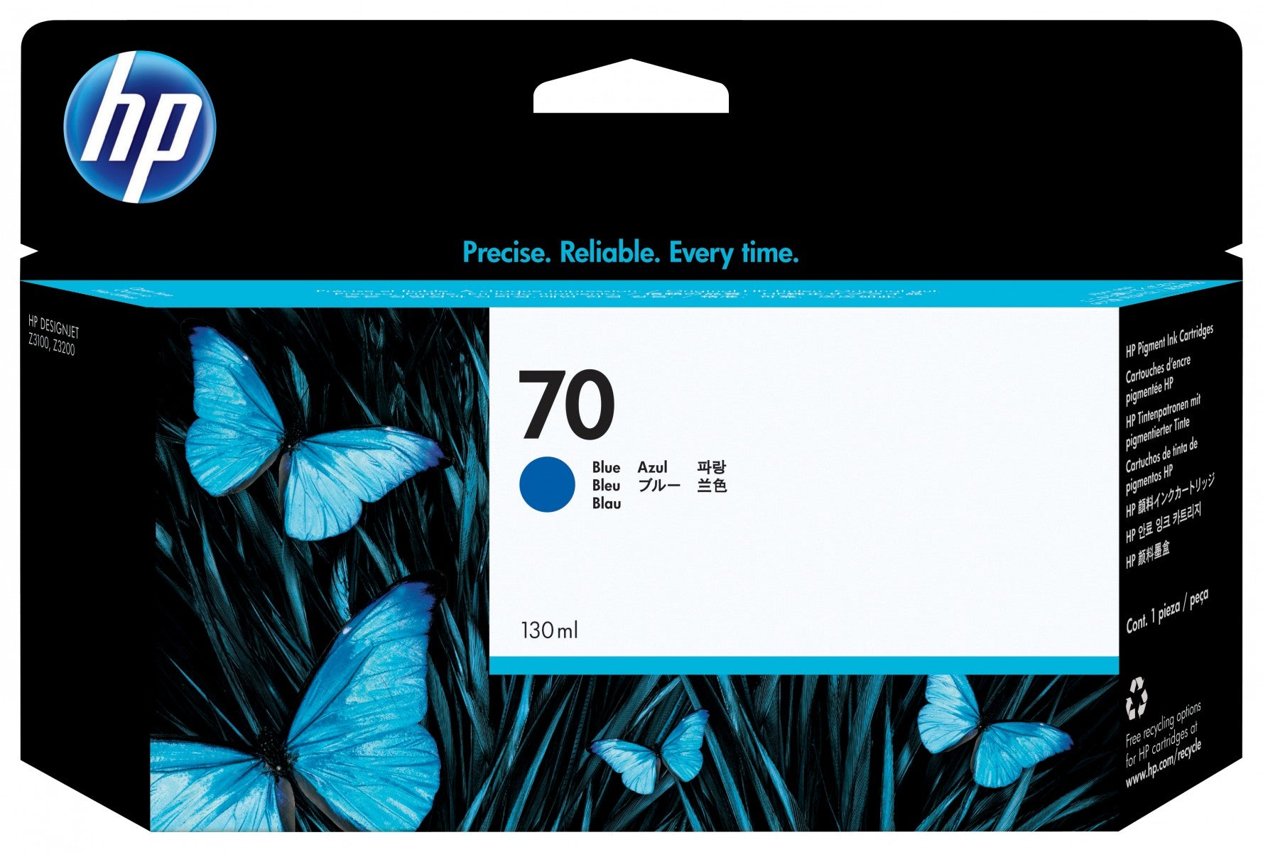 HP 70 original Ink cartridge C9458A blue standard capacity 130ml 1-pack with Vivera Ink cartridge
