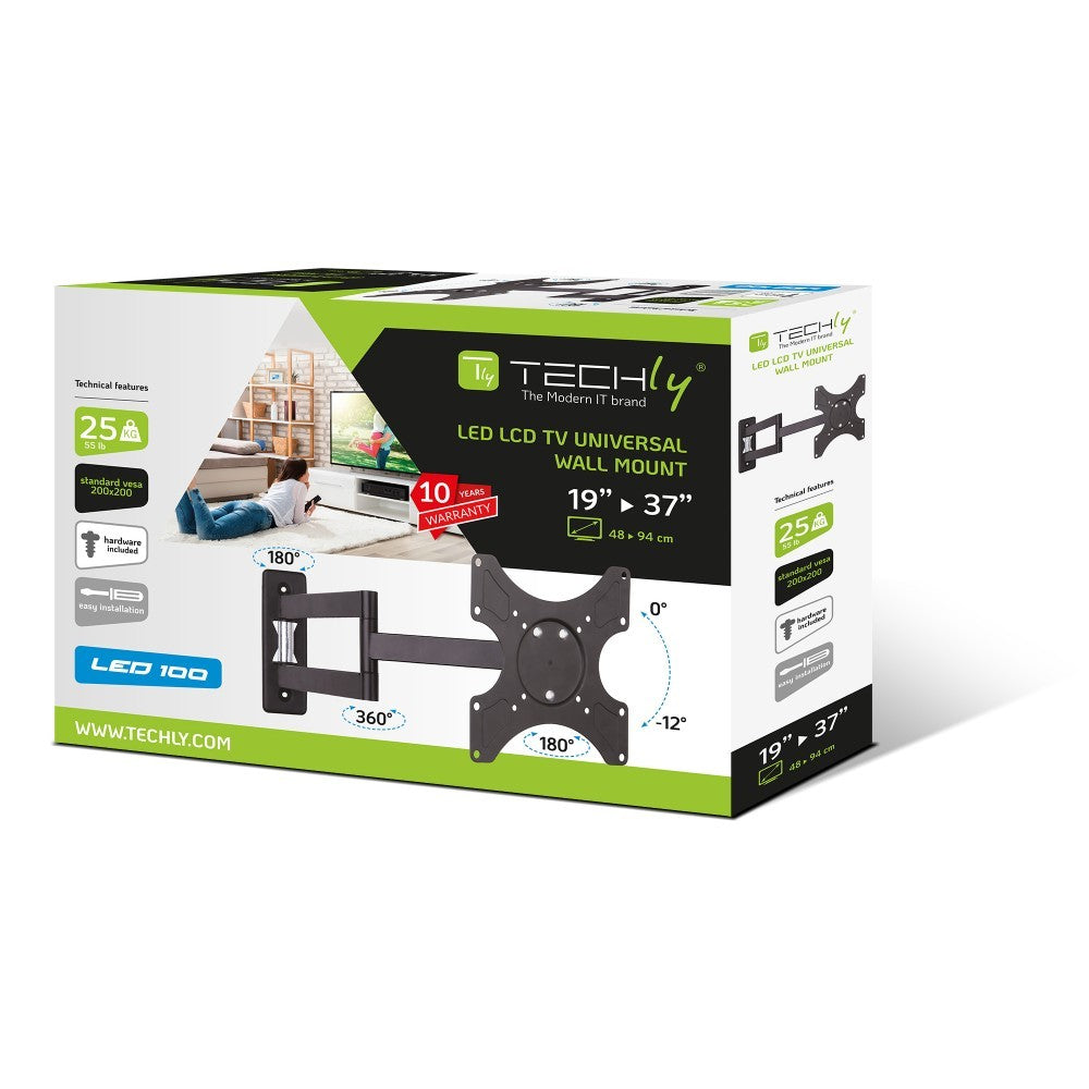 "Techly ICA-LCD 2903 Support mural pour TV 19-37"" LED/LCD 25kg pivotant inclinable"