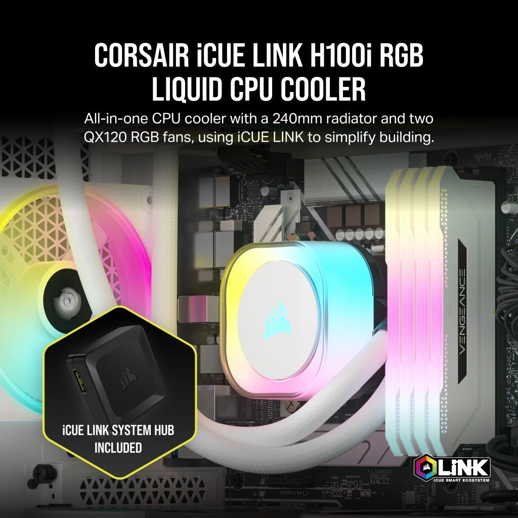 Corsair H100I Processeur Refroidisseur hybride 12 cm Blanc