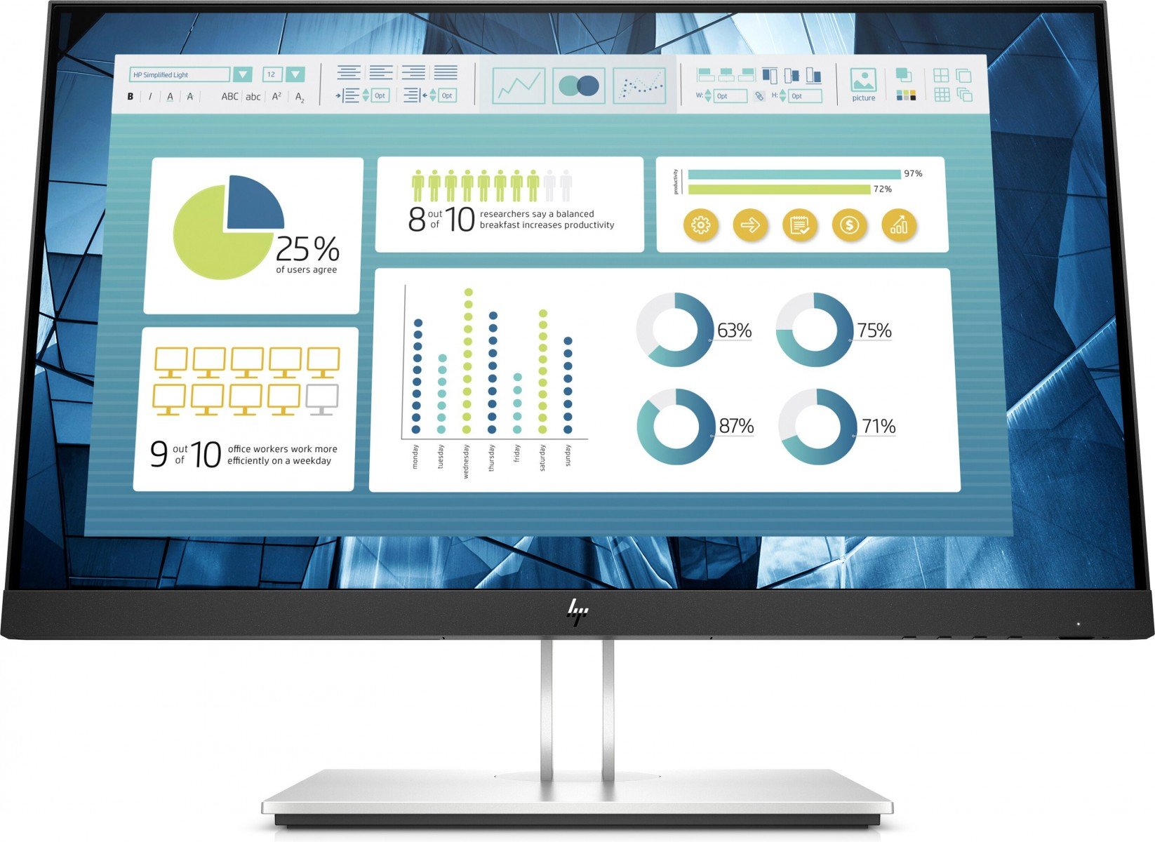 "HP E-Series E22 G4 54,6 cm (21.5"") 1920 x 1080 pixels Full HD LCD Noir, Argent"