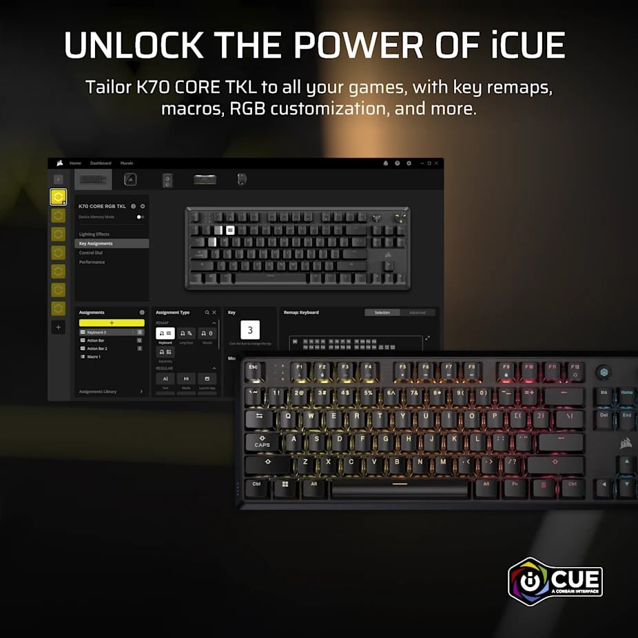 Clavier Corsair K70 CORE TKL Gaming USB Noir