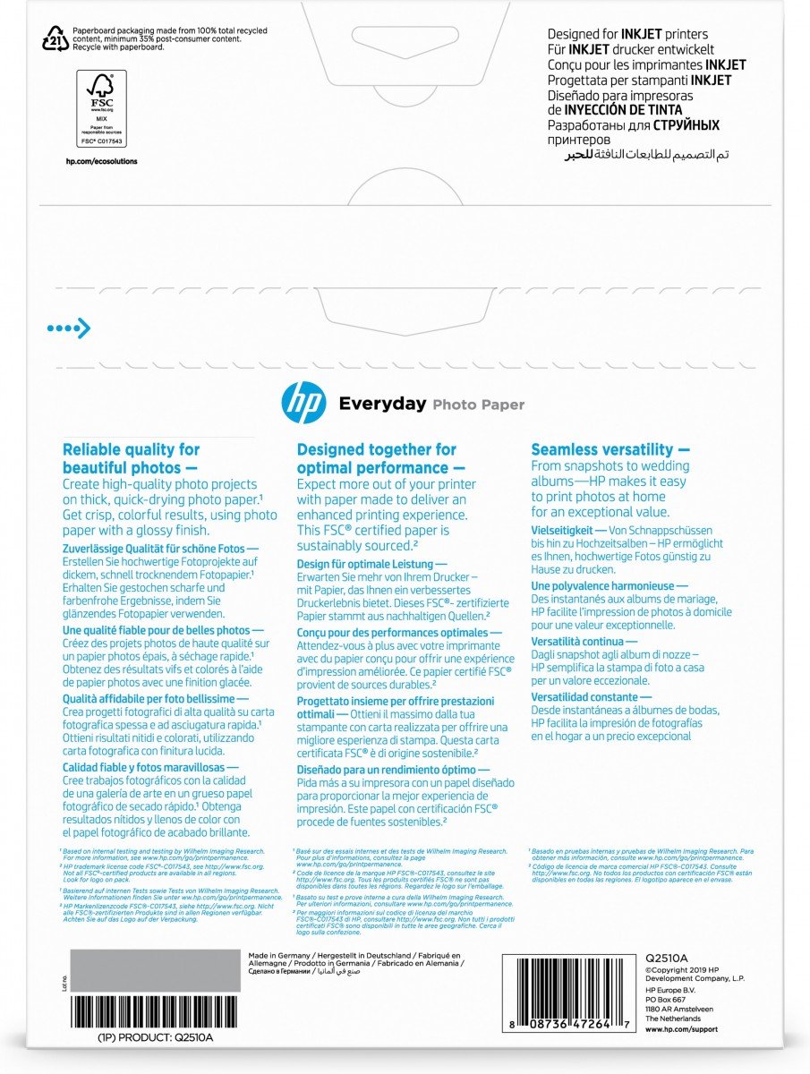 HP original Q2510A Semi-glossy photo paper Ink cartridge 200g/m2 A4 100 sheets 1-pack
