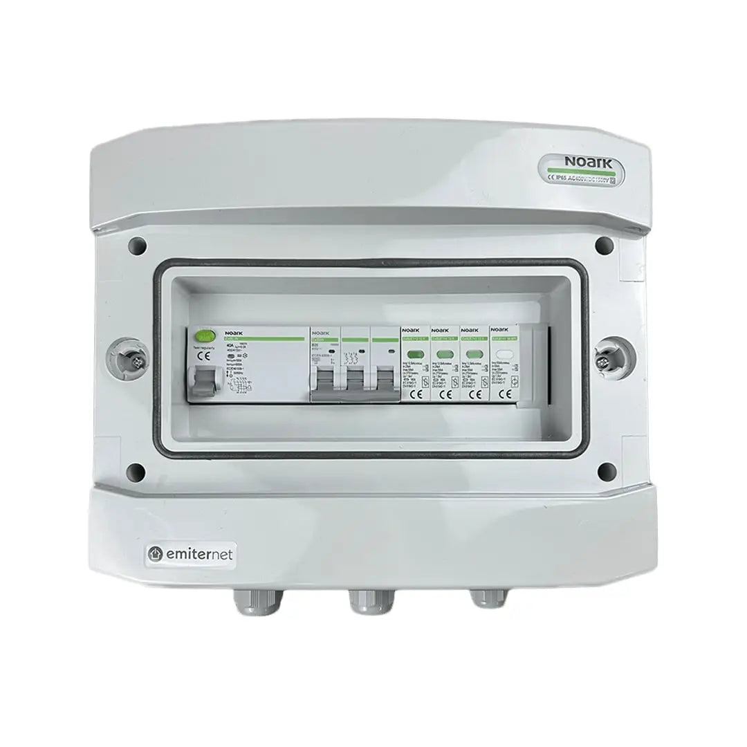 EMITER EM-308N_AC Tableau de distribution AC, IP65, SPD AC Noark type 1+2, disjoncteur 25A 3-F, RCD type A 40A/300mA