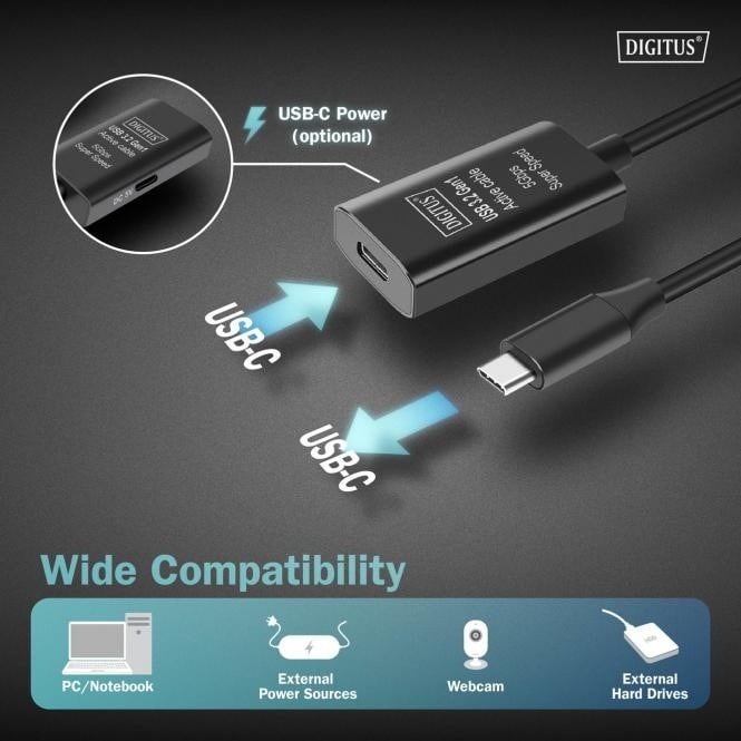 Câble d'extension actif, USB 3.2 Gen1, 5Gbps, USB-C vers USB-C, 5m