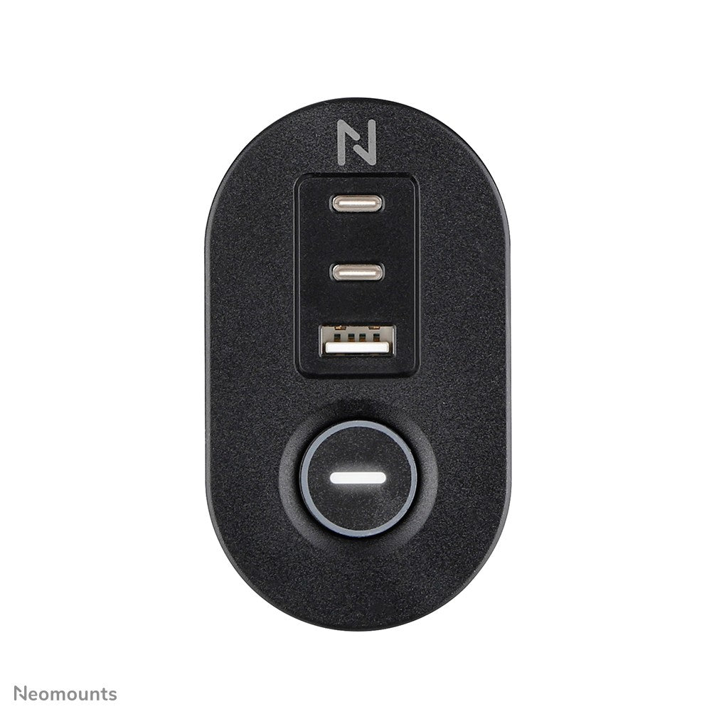 NEOMOUNTS VOLT Desk Clamp socket with Quick-charge USB Ports clamp 0-50mm 3x type-F 230V 1x USB-A 18W 2x USB-C 20W