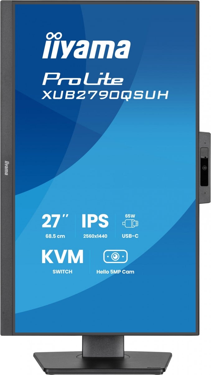 iiyama XUB2790QSUH-B2 27 pouces IPS-panel 2560x1440 100Hz Windows Hello Webcam 5MP Mise au point automatique Support réglable en hauteur 15cm 4ms 250