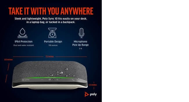 HP Poly Sync 10 Speakerphone +USB-A to USB-C Cable haut-parleur PC Noir