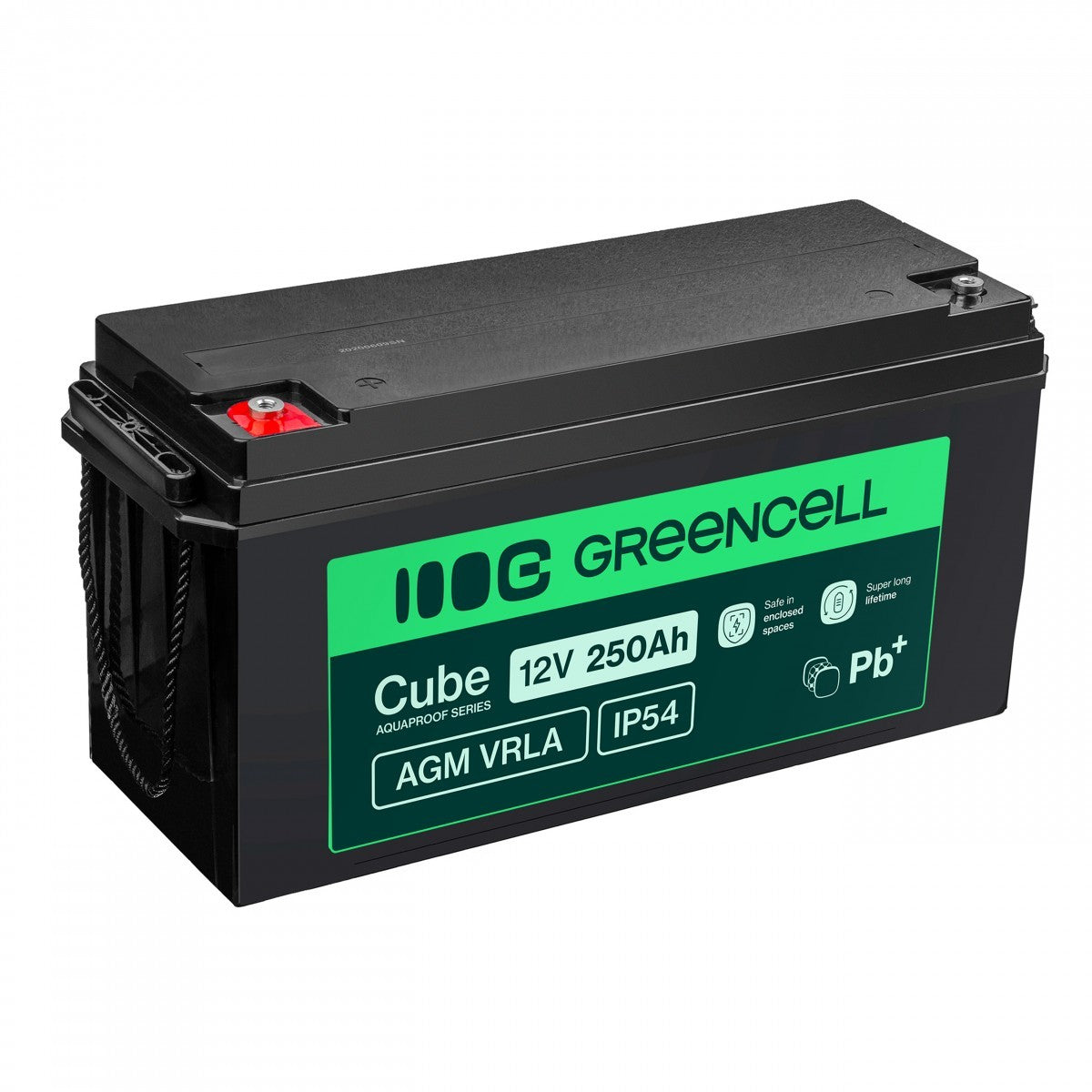 Batterie sans entretien Green Cell Cube AGM VRLA IP54 12V 250Ah pour camping-cars, photovoltaiques, panneaux solaires et bateaux