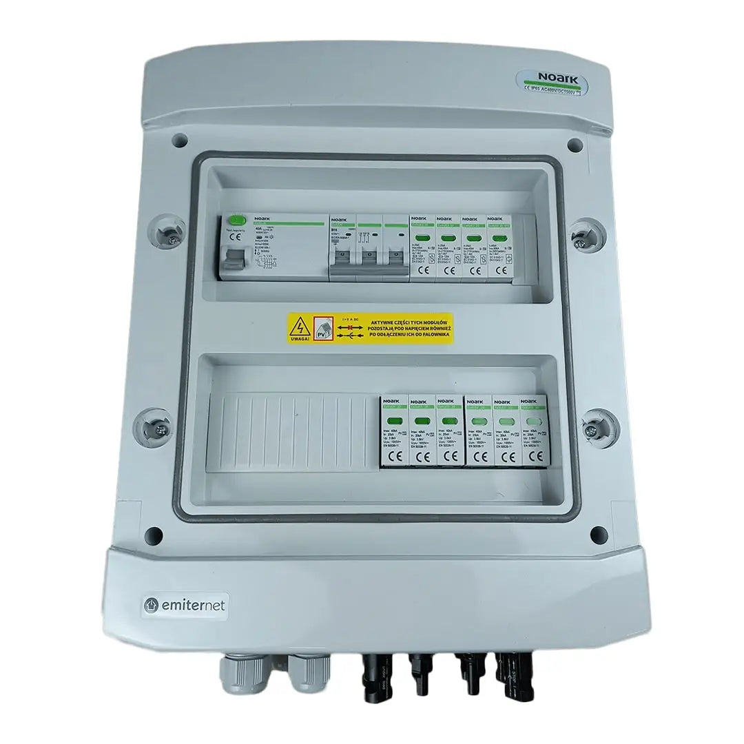 EMITER EM-1102N_DCAC Tableau de distribution DCAC, IP65, SPD DC Noark 1000V type 2, 2 x chaîne PV, 2 x MPPT, SPD AC Noark type 2, 10A 3-F, RCD type A 40A/300mA
