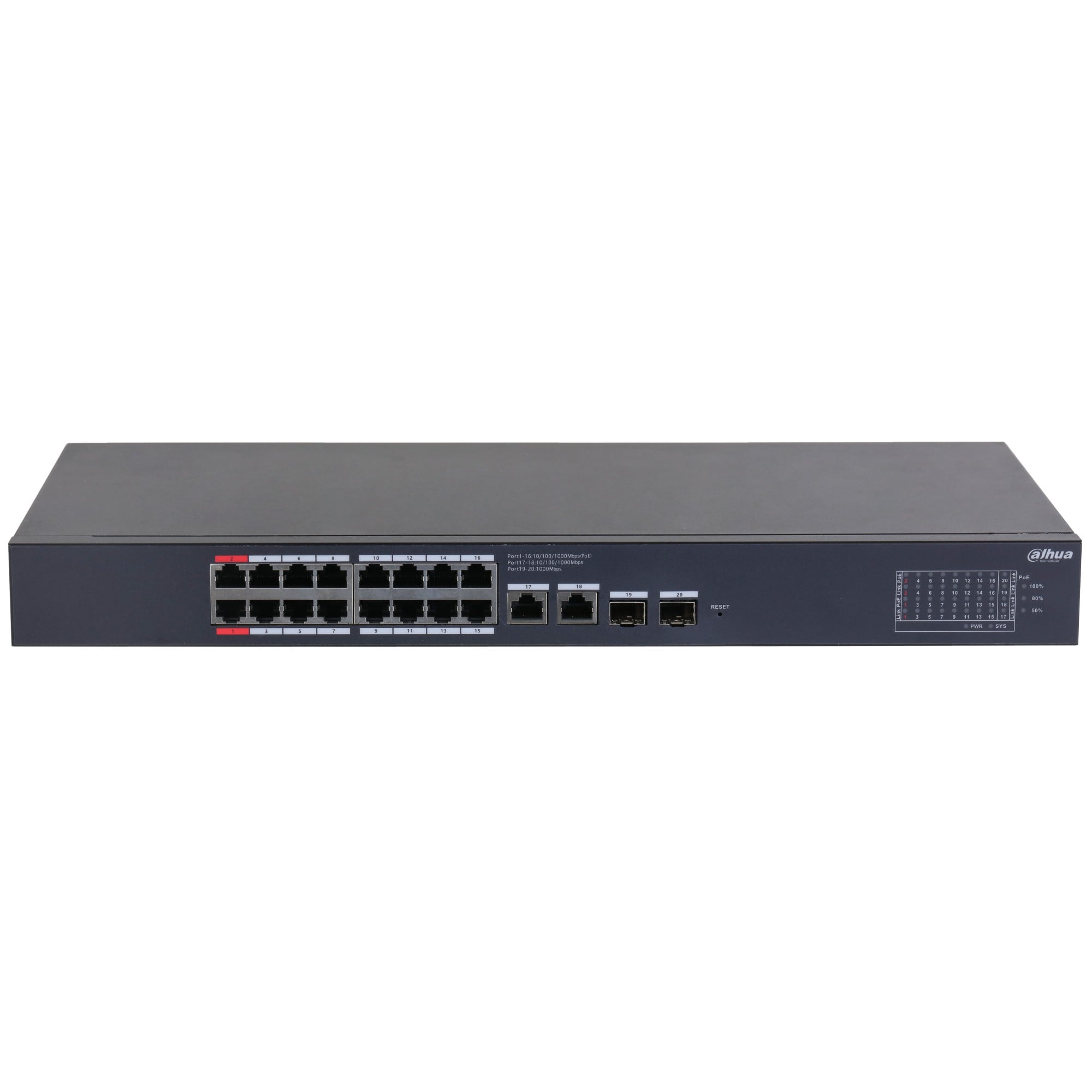 Dahua CS4220-16GT-135 Commutateur de bureau Gigabit géré par cloud de 20 ports avec 16 ports PoE