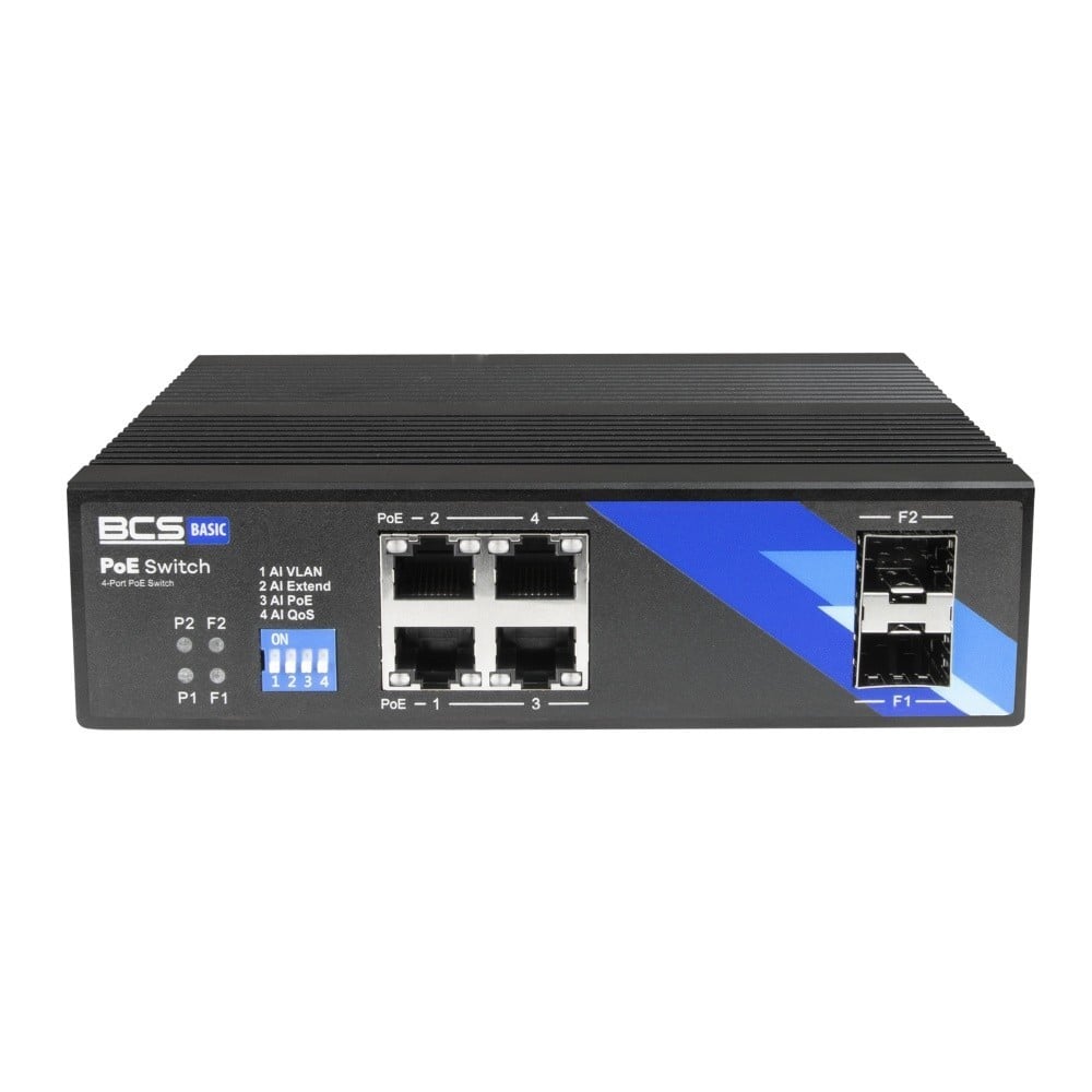 BCS BCS-B-ISP04G-2SFP Commutateur PoE industriel 4 ports sur rail DIN 1 Gbps avec 2xSFP