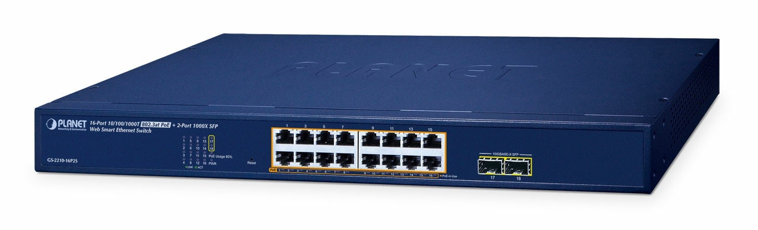 Planet GS-2210-16P2S Switch Smart 16xGE PoE+ 2xSFP