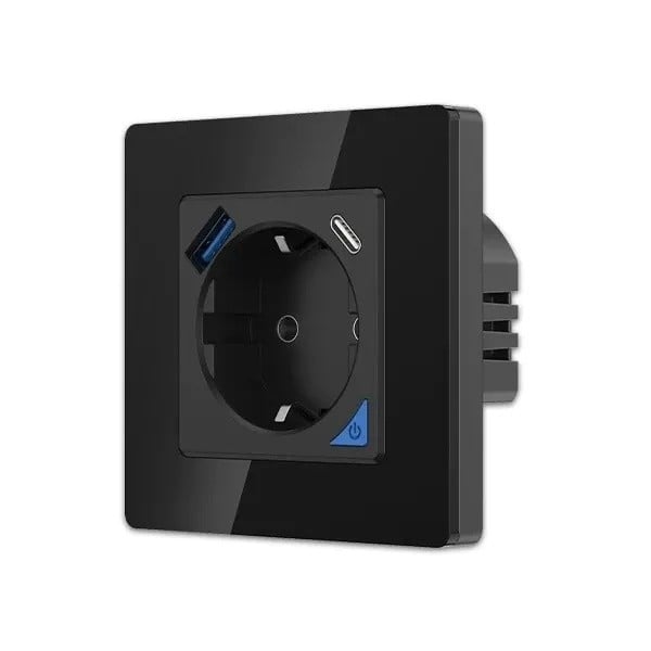 Extralink Smart Life Prises Mural Set Pro | Set de prises intelligentes + cadre | Couleur Noir, 230V, 1x USB A, 1x USB C, WiFi