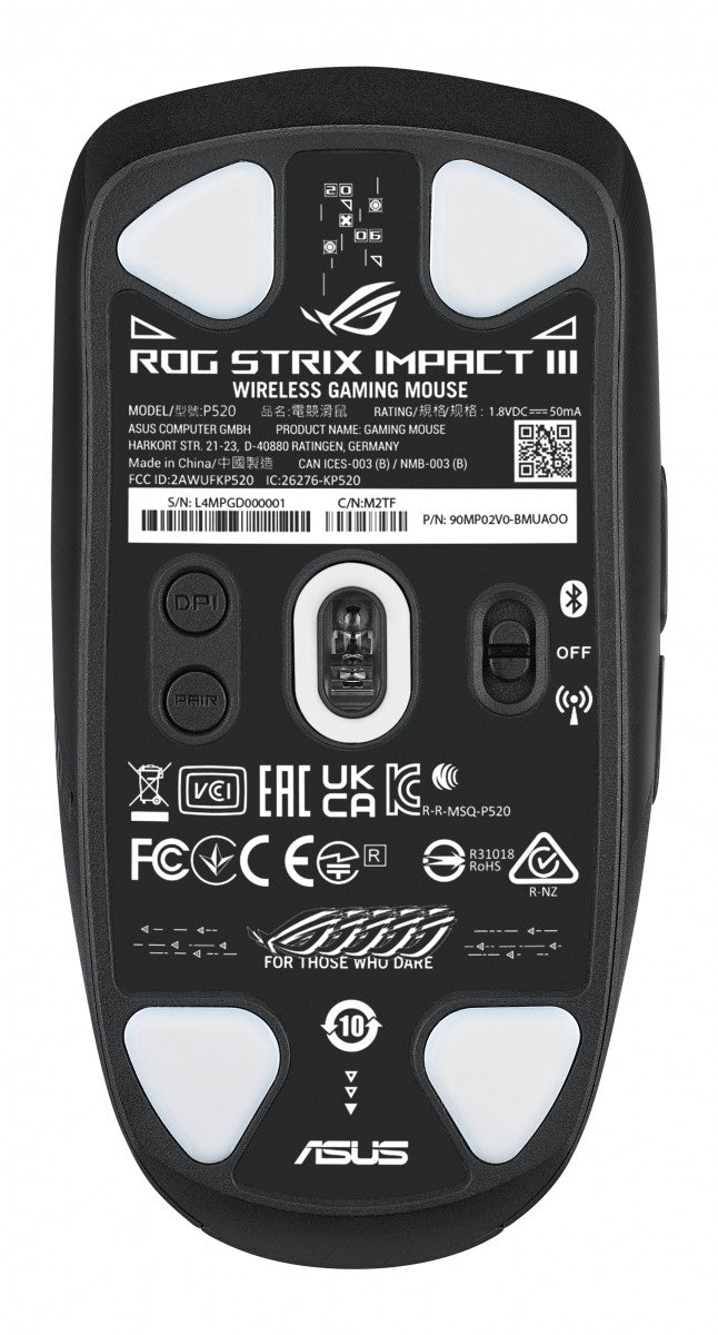 ASUS ROG Strix Impact III Wireless souris Gaming Ambidextre RF sans fil + Bluetooth Optique 36000 DPI