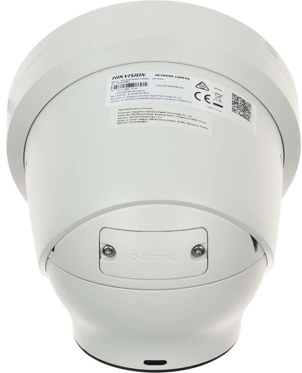 Hikvision DS-2CD2H43G2-LIZS2U(2.8-12mm) 4 MP caméra réseau turret avec Acusense et éclairage hybride intelligent motorisé a focale variable