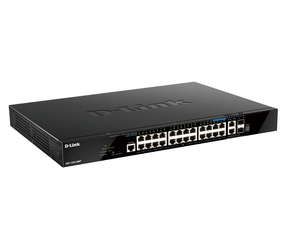 D-LINK DGS-1520-28MP/E 28-Port Smart Managed PoE+ Gigabit Stack Switch 4x 2.5 GE 4x 10G