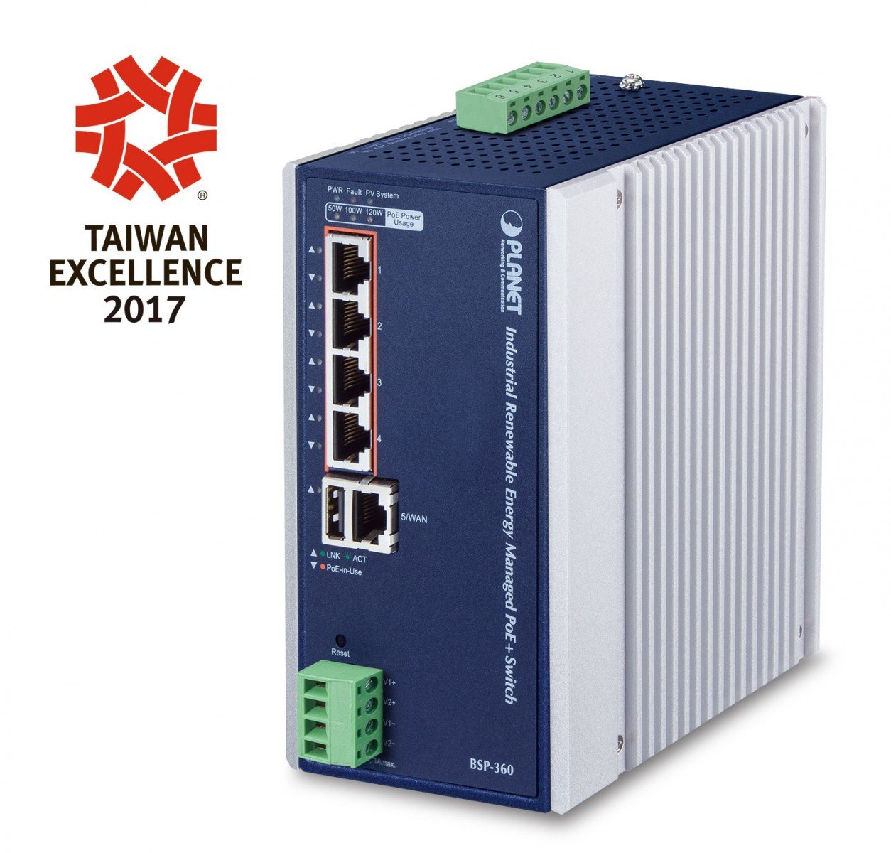 PLANET BSP-360 commutateur réseau Géré Gigabit Ethernet (10/100/1000) Connexion Ethernet, supportant l'alimentation via ce port (PoE) Bleu, Blanc