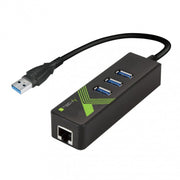 Techly IDATA USB-ETGIGA-3U2 Carte réseau/Adaptateur USB 3.0 vers RJ45 Gigabit, hub 3x USB 3.2