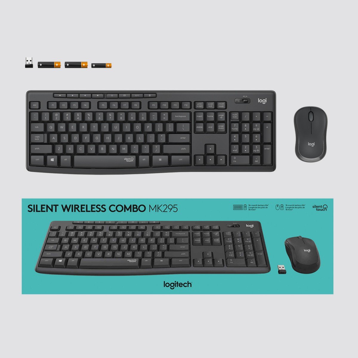 Logitech MK295 Silent clavier Souris incluse Bureau RF sans fil QWERTY US International Graphite