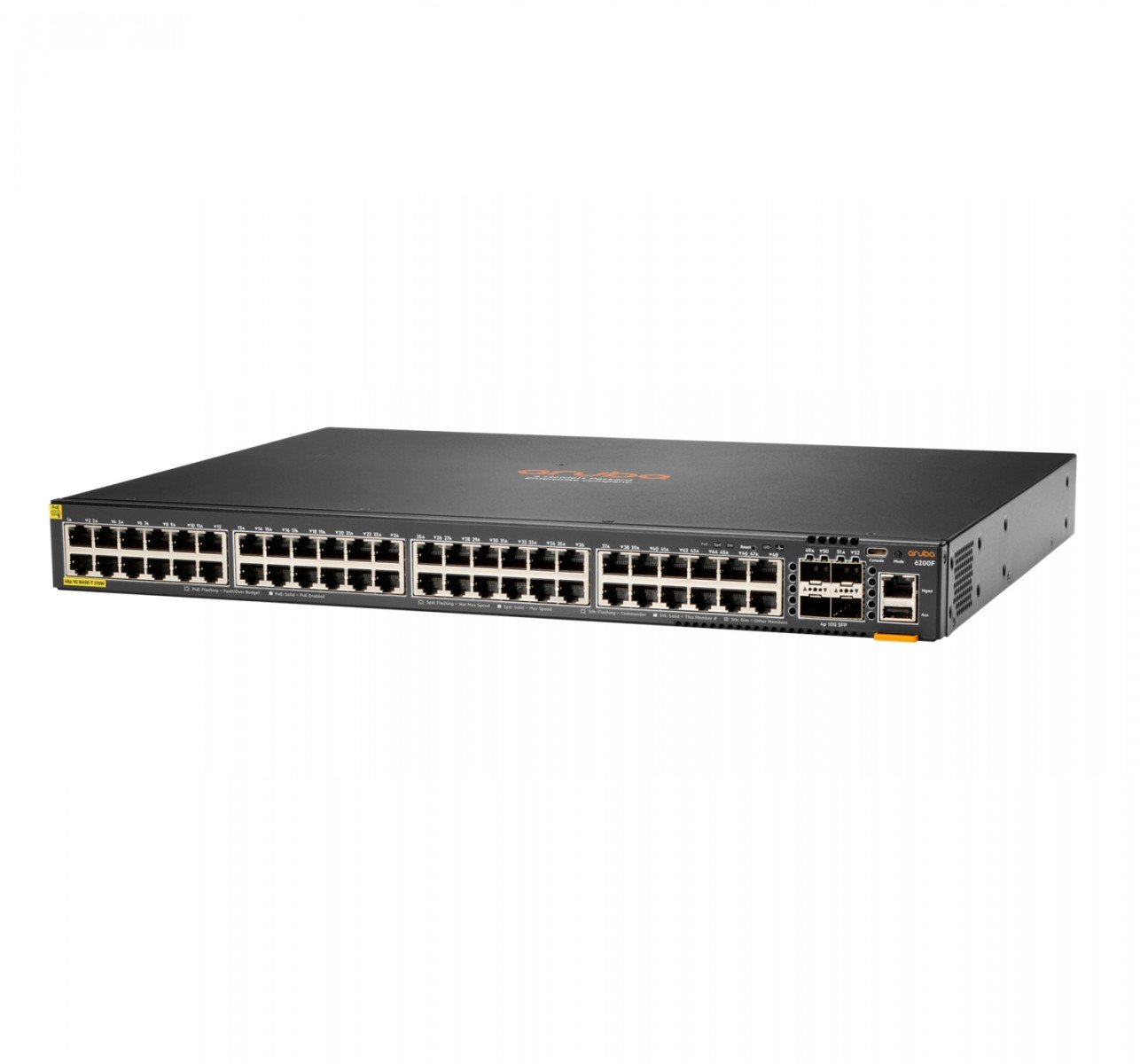 Aruba 6200F 48G Class4 PoE 4SFP+ 740W Géré L3 Gigabit Ethernet (10/100/1000) Connexion Ethernet, supportant l'alimentation via ce port (PoE) 1U Noir