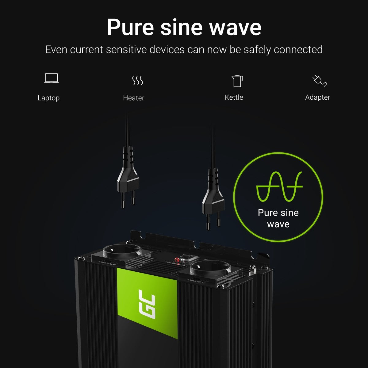 Green Cell INV19 adaptateur de puissance & onduleur Auto 1500 W Noir