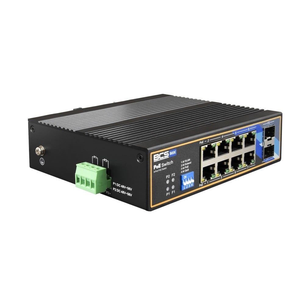 BCS BCS-B-ISP08G-2SFP Commutateur PoE industriel 8 ports sur rail DIN 1Gbps