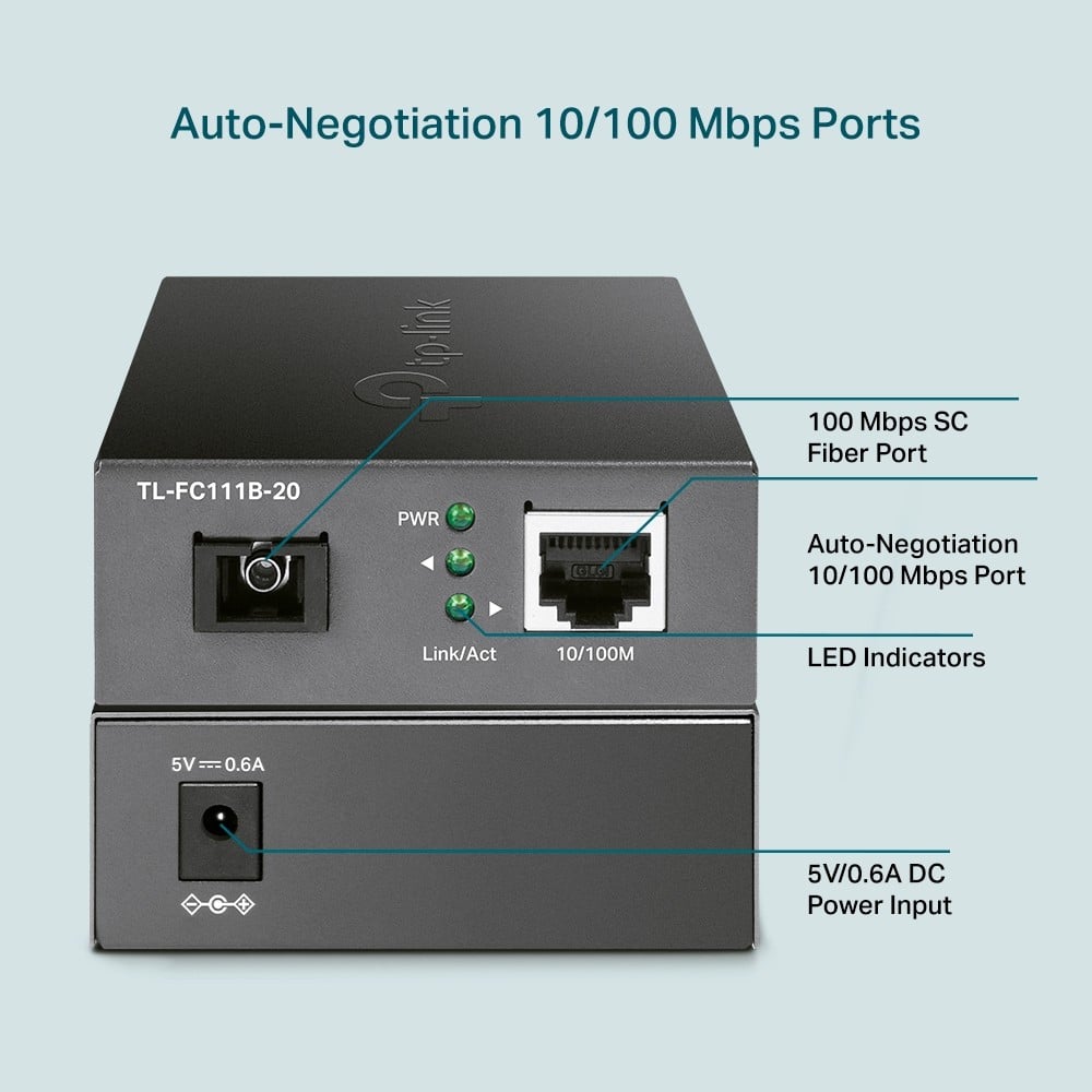 TP-Link Omada TL-FC111B-20 convertisseur de support réseau 100 Mbit/s Monomode Noir