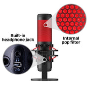 Microphone a condensateur HyperX QuadCast RGB, USB, filtre anti-pop, noir-rouge