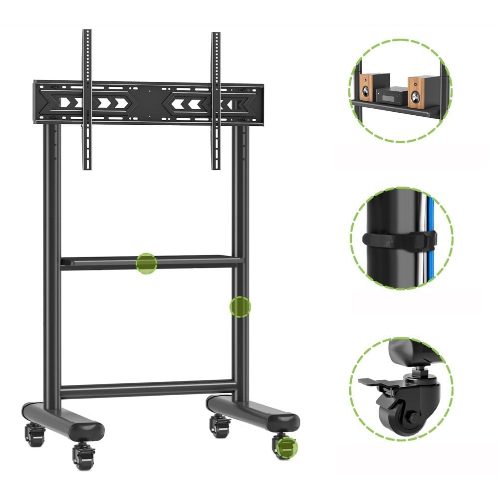 Techly ICA-TR533BK Support TV mobile 60-86” jusqu'a 68kg étagere AV réglable