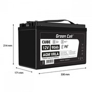 Batterie sans entretien Green Cell Cube AGM VRLA IP54 12V 90Ah pour camping-cars, photovoltaiques, panneaux solaires et bateaux