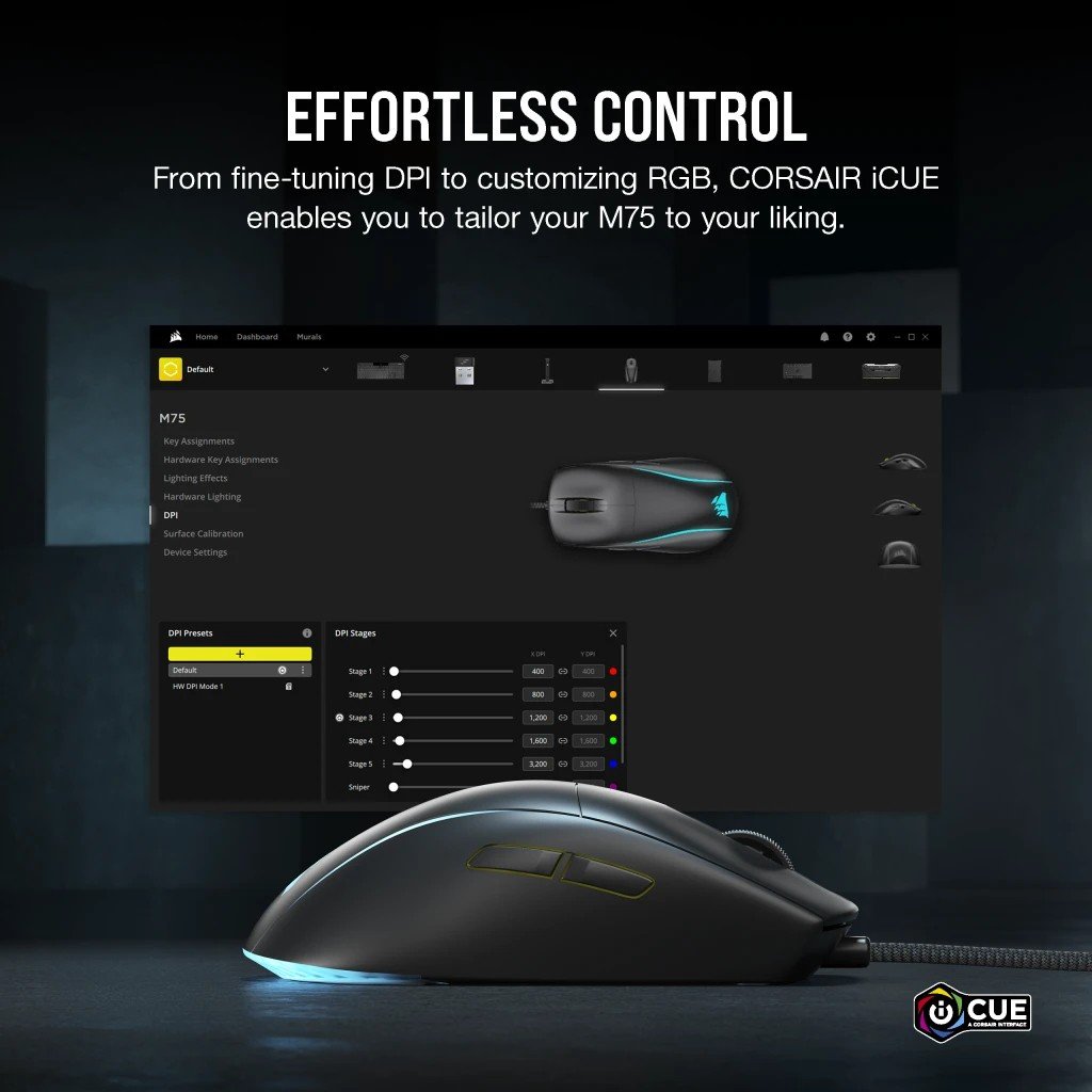 Souris RGB Corsair M75 légere Gaming USB Type-A optique 26000 DPI