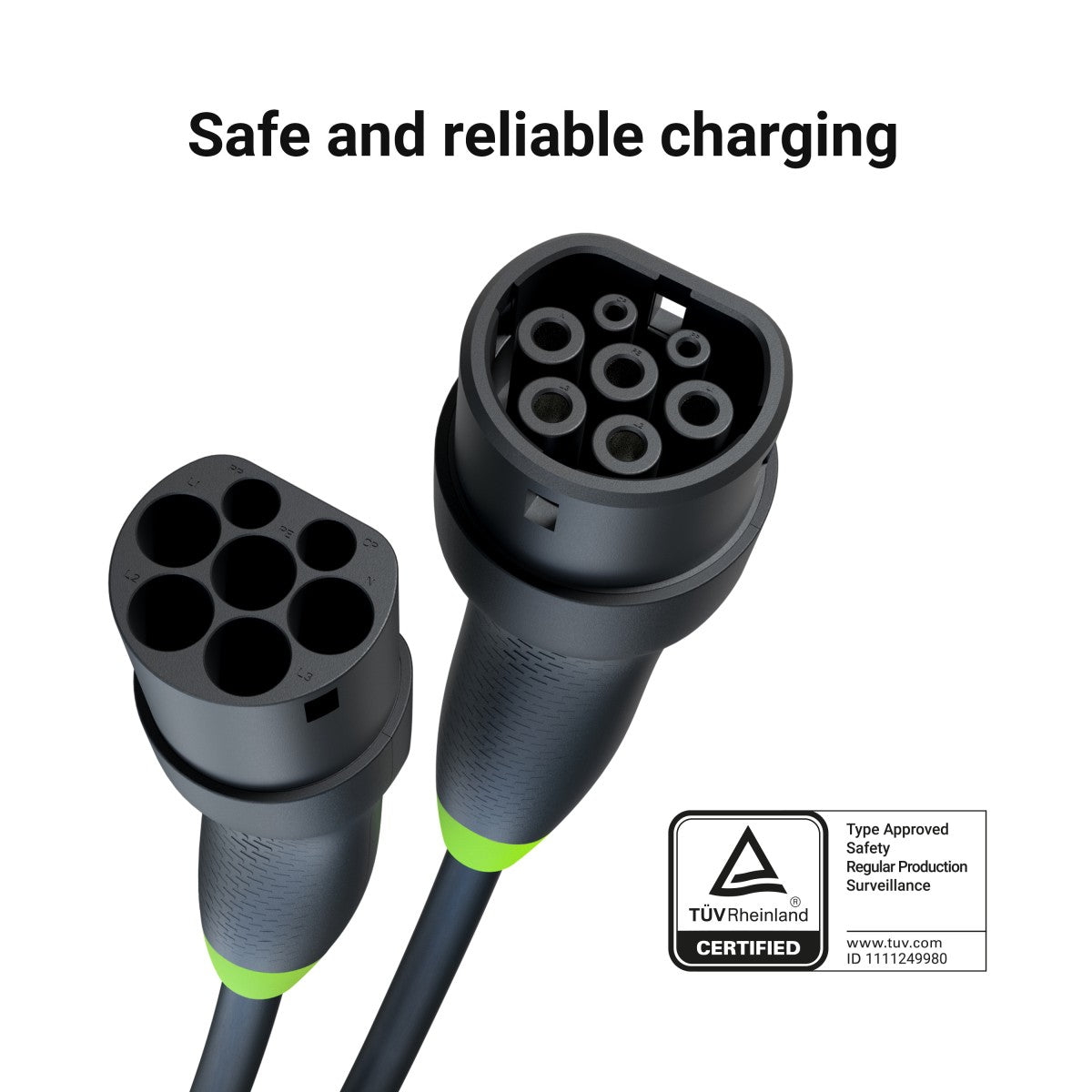 Green Cell EVKABGC03 Snap Câble EV Type 2 11kW 5m 16A pour recharge Tesla Model Y 3 S X, Kia EV6, VW ID.4, ID.5, BMW i4, iX, Ford Mach-E