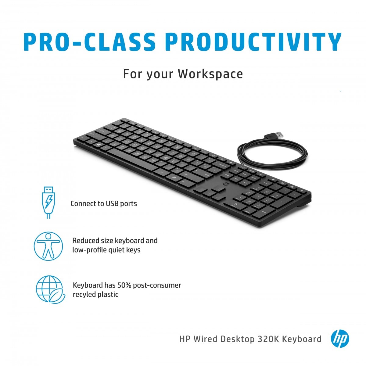 Clavier USB filaire HP 320K noir QWERTY (9SR37AA#ABB)