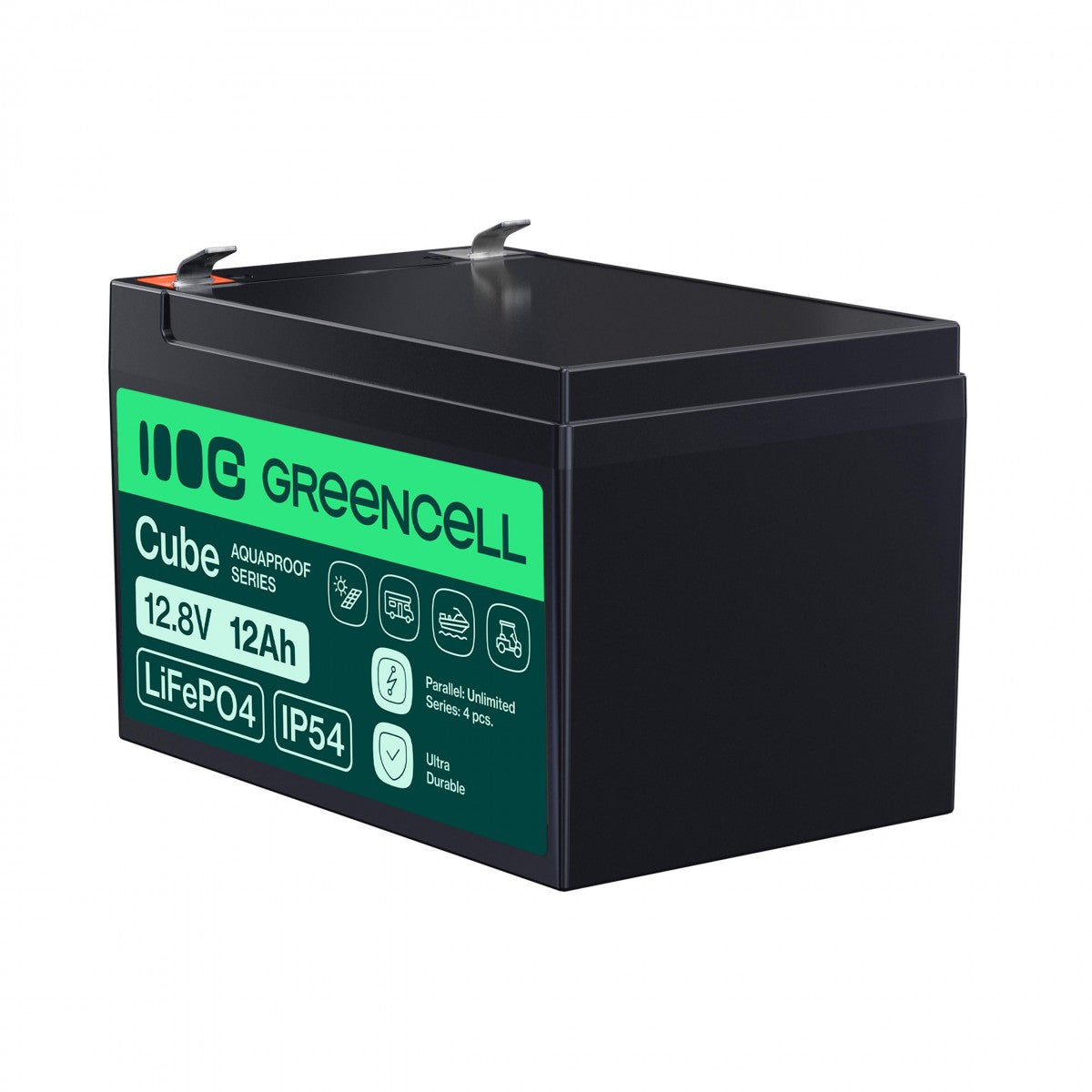 Green Cell LFPGC12V12AH CUBE Batterie LiFePO4 12Ah 12.8V 153.6Wh Lithium-Fer-Phosphate pour Fauteuil roulant, Jouets, Scooter