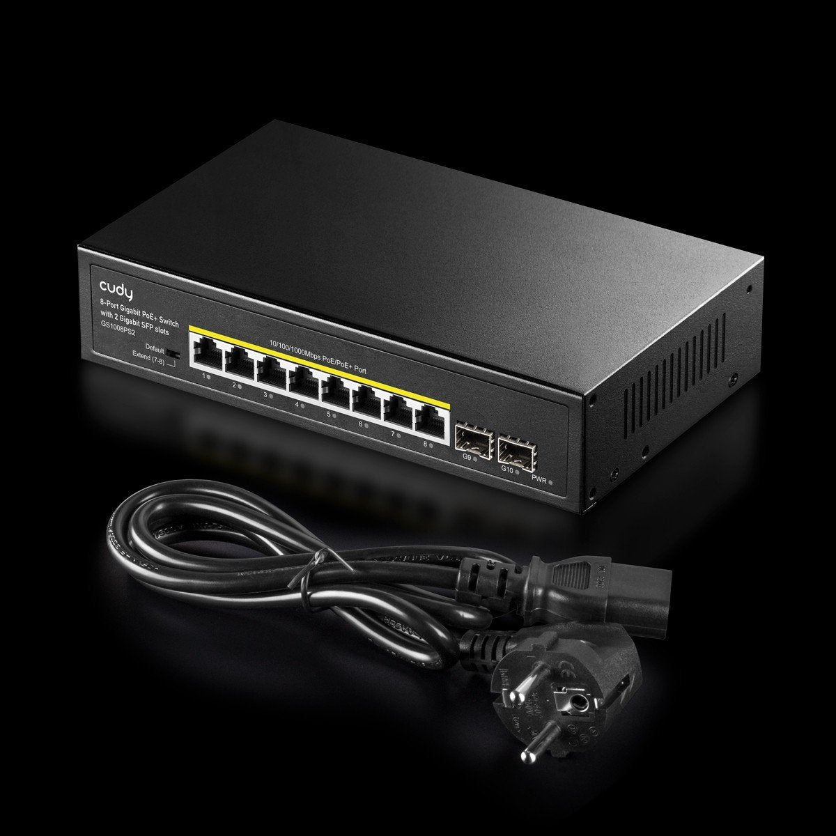 Cudy GS1008PS2 commutateur réseau Non-géré Gigabit Ethernet (10/100/1000) Connexion Ethernet, supportant l'alimentation via ce port (PoE) Noir