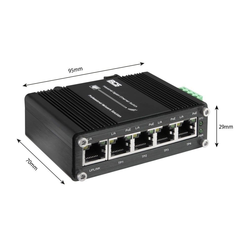 BCS BCS-ISP04G01G Commutateur PoE industriel a 4 ports pour rail DIN 120W