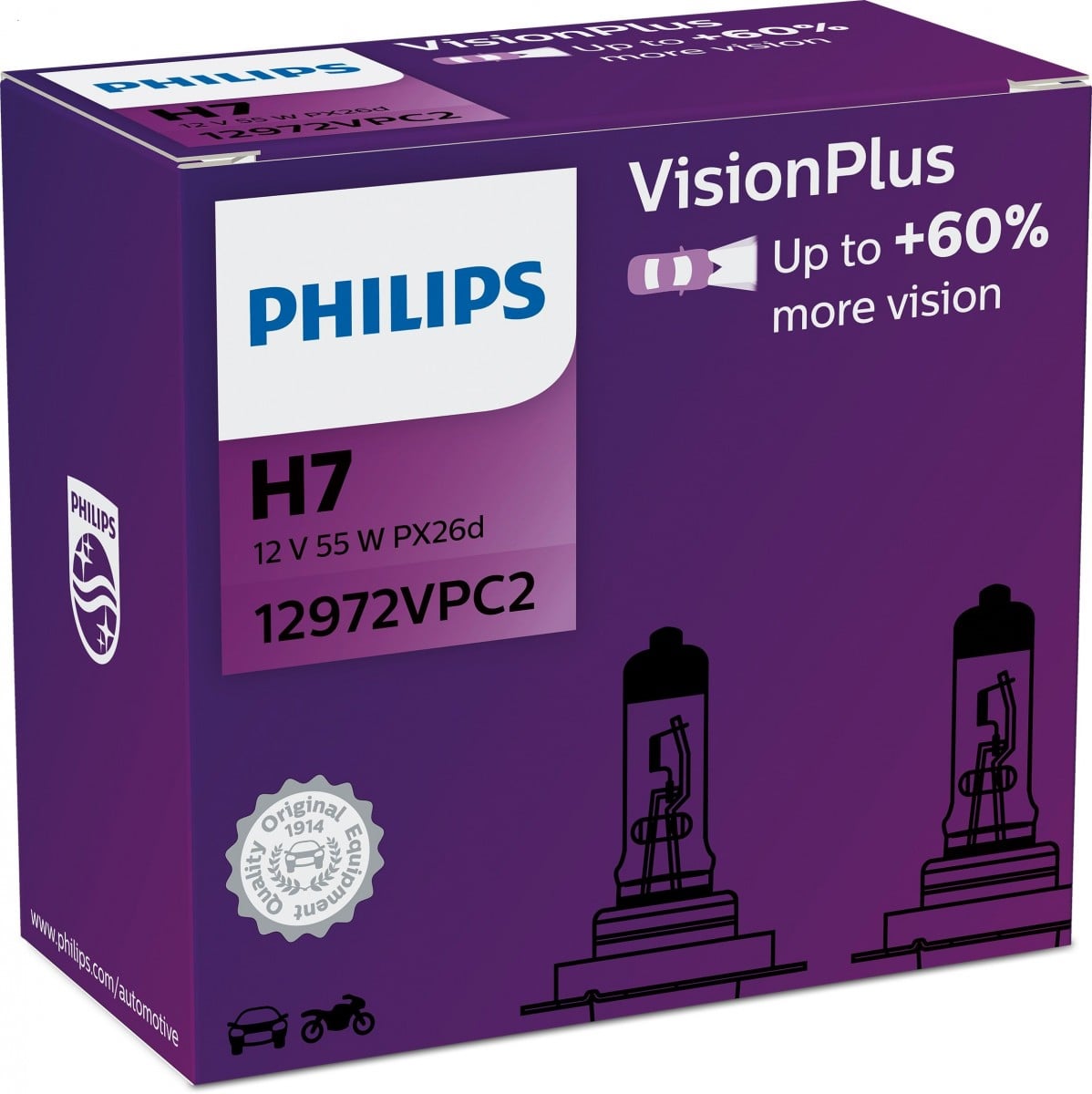 Philips VisionPlus H7 12 V 55 W, 2 pcs.