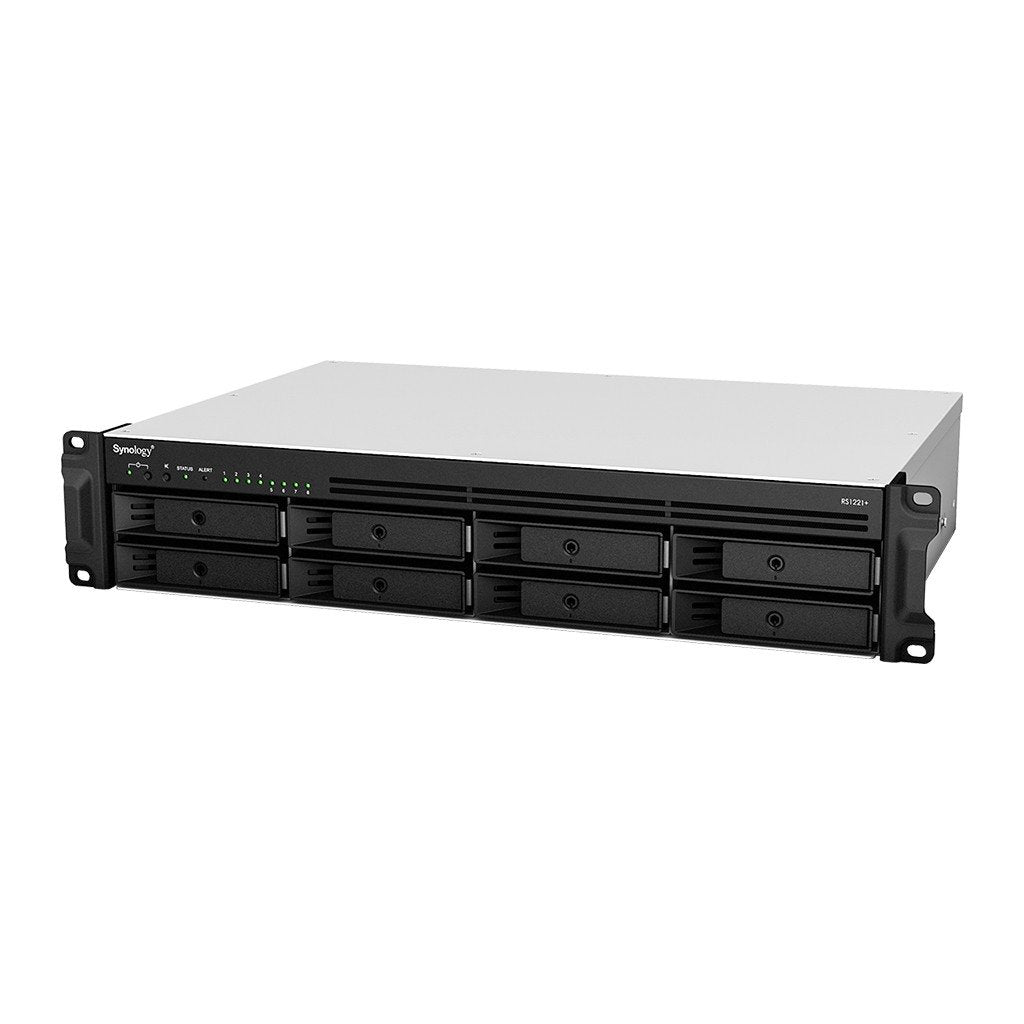 SYNOLOGY RS1221+ 8-Bay NAS-Rackmount AMD Ryzen V1500B 4-core 2.2GHz 4Go DDR4 up to 32Go RJ-45 4x1GbE 2xUSB 3.2 1xeSATA