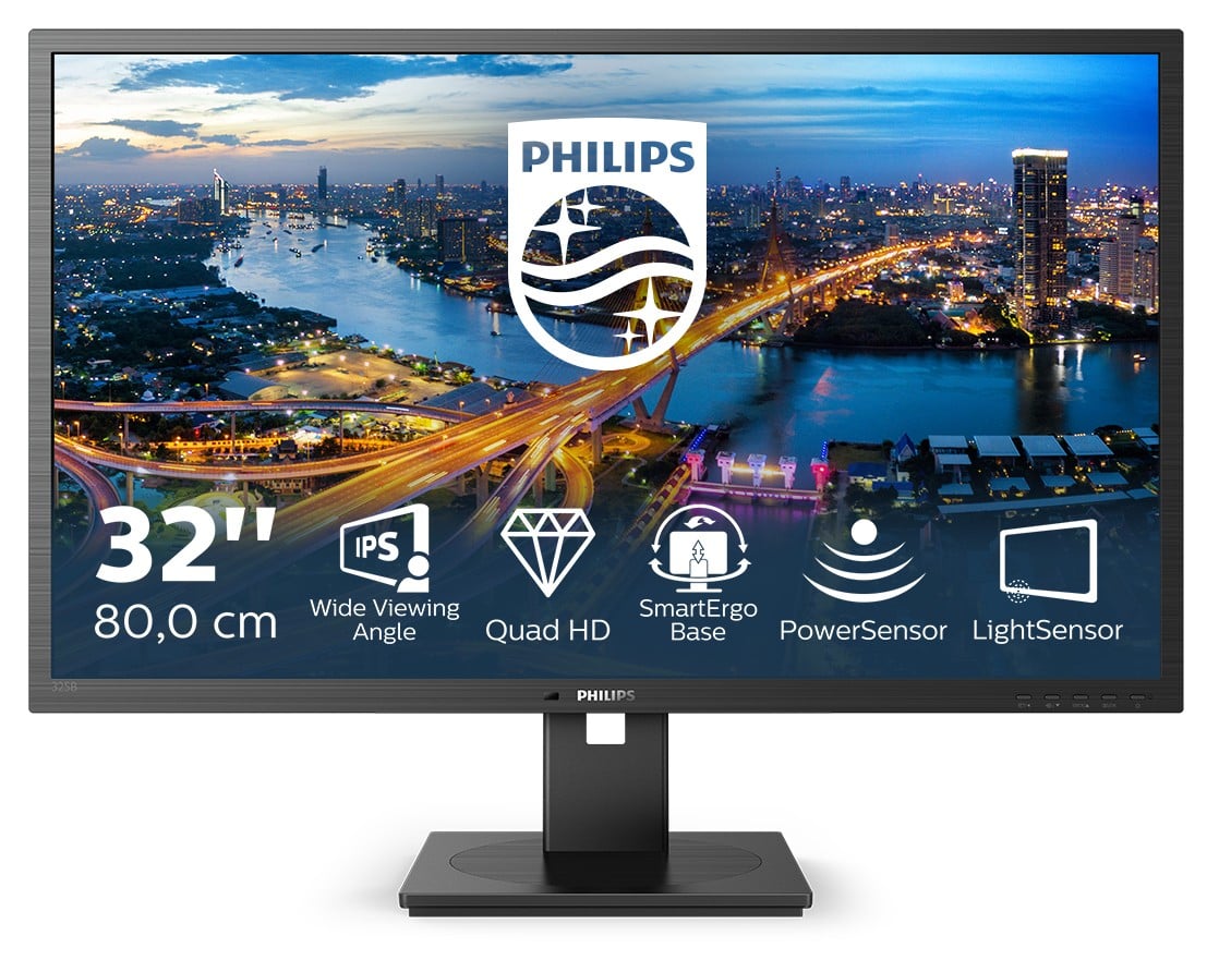 PHILIPS 325B1L/00 31.5p IPS Flat 2560x1440 16:9 1200:1 250cd/m2 4ms H/A 180 75Hz USB HUB SPEAKERS POWER/LIGHT SENSOR DP 2xHDMI