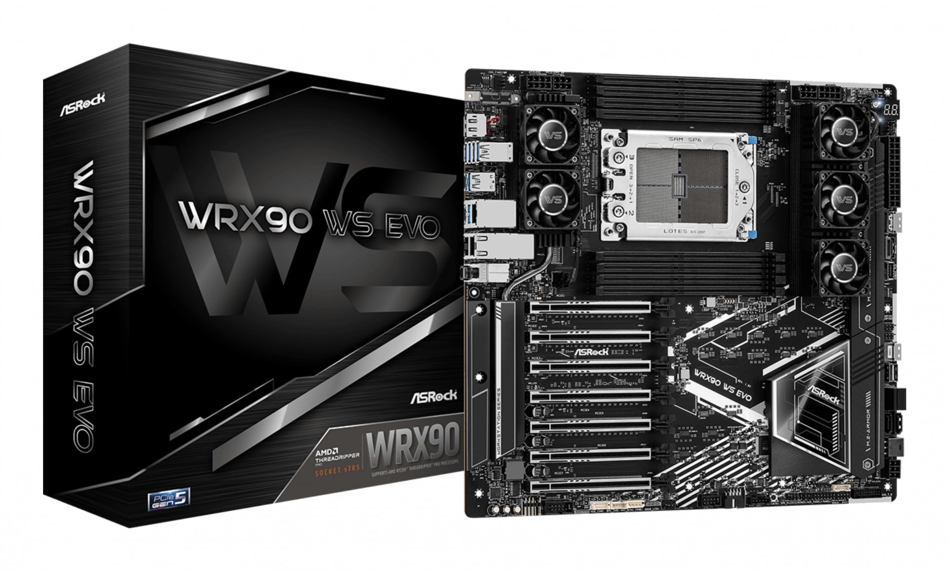 ASRock WRX90 WS EVO, 1xSKT LGA4844, AMD Threadripper PRO 9000, WRX90, SATA, NVMe, 2xM.2, 2x10GbE, IPMI