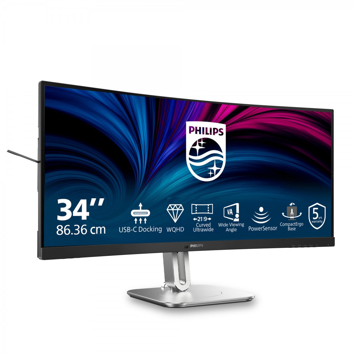 PHILIPS 34B2U5600C/00 34p 3440x1440 120Hz VA CURVED H/A tbu MM ULTRAWIDE USB-C DOCKING DISPLAY RJ45 PD > 100 W USB HUB SPEAKERS
