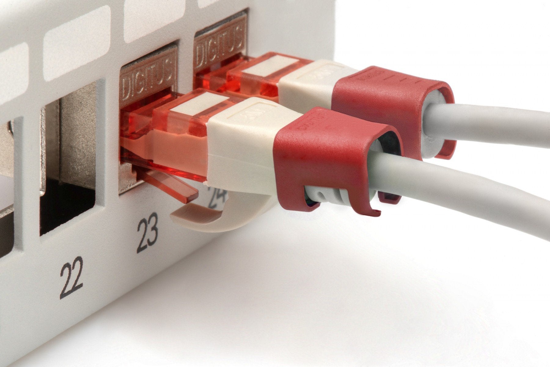Clip coloré pour fiche RJ45, rouge, paquet de 100 pieces.