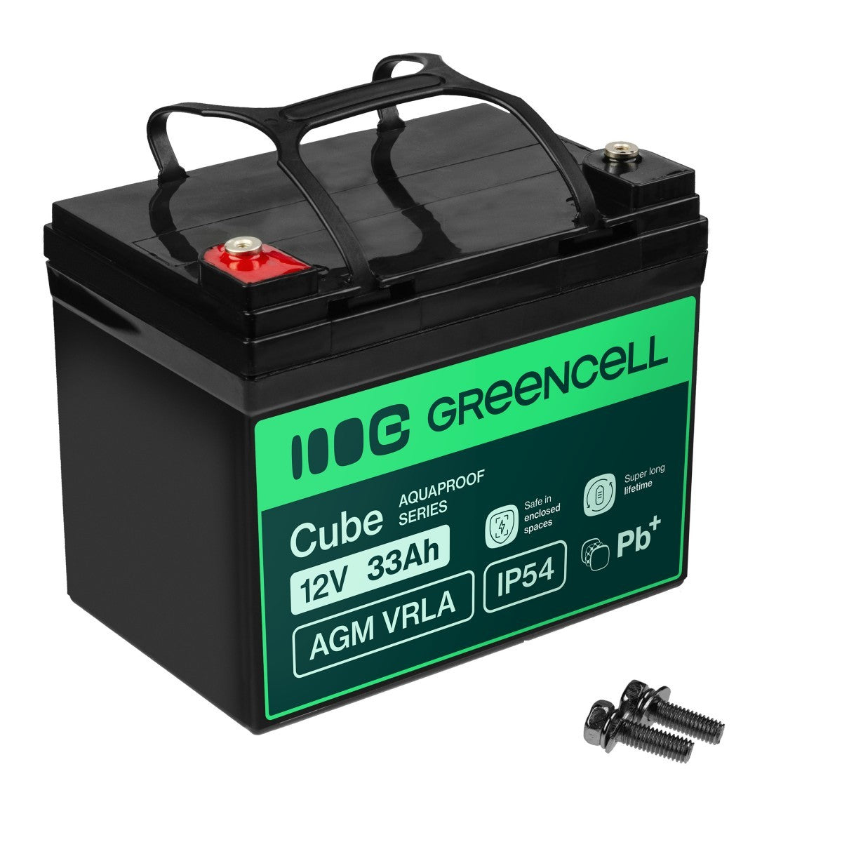 Batterie sans entretien Green Cell Cube AGM VRLA IP54 12V 33Ah pour tondeuses a gazon, scooters, bateaux et fauteuils roulants