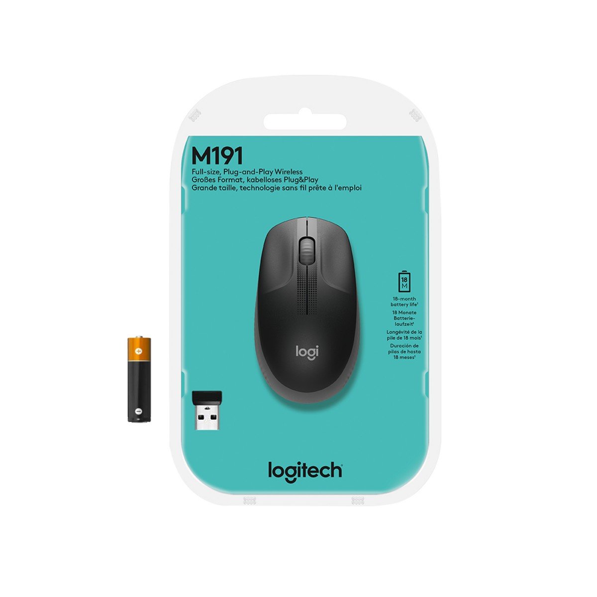 LOGITECH M190 Mouse optical 3 buttons wireless USB wireless receiver mid grey