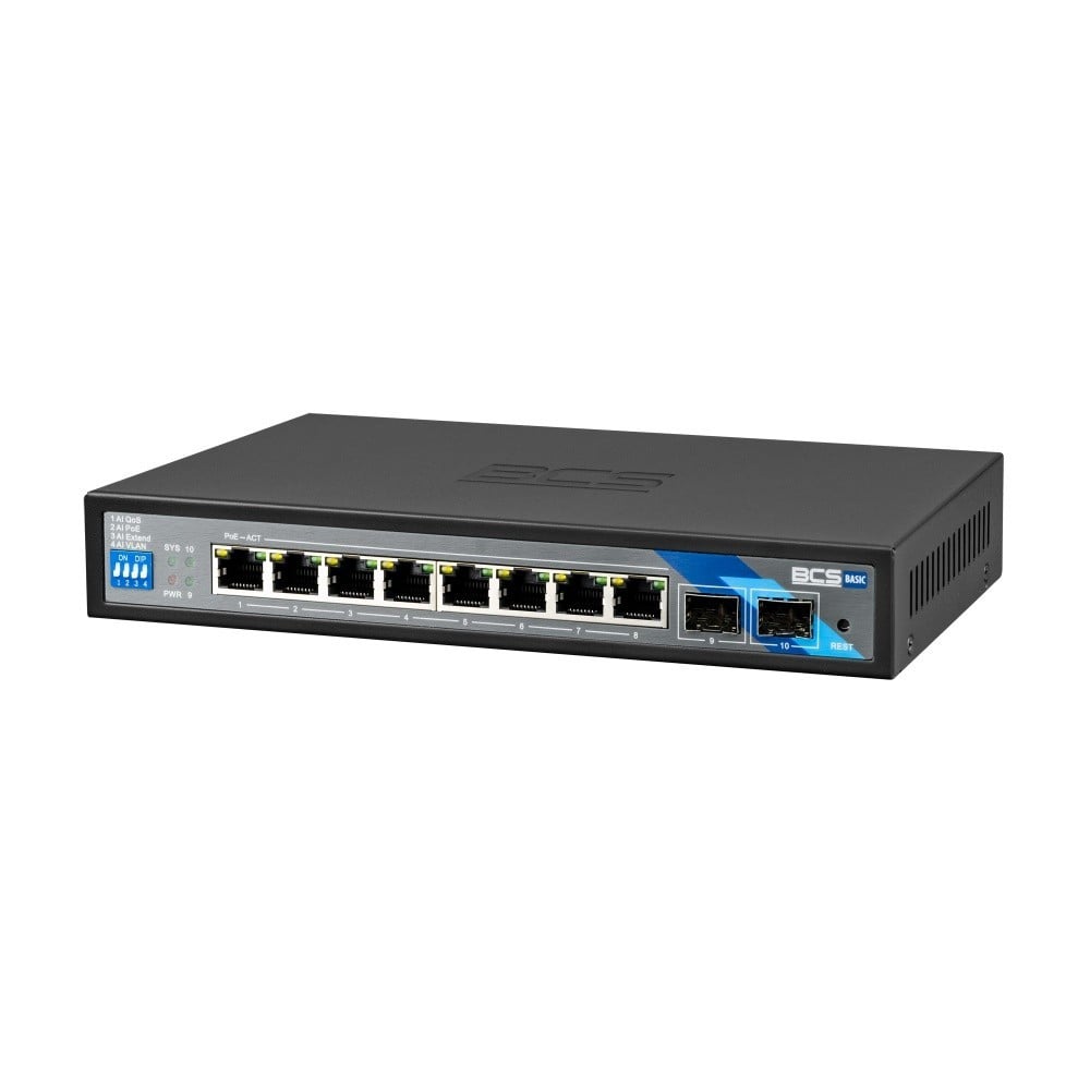 BCS BCS-B-SP08G-2SFP Commutateur PoE 8 Ports 1Gbps avec SFP et puissance de 96W