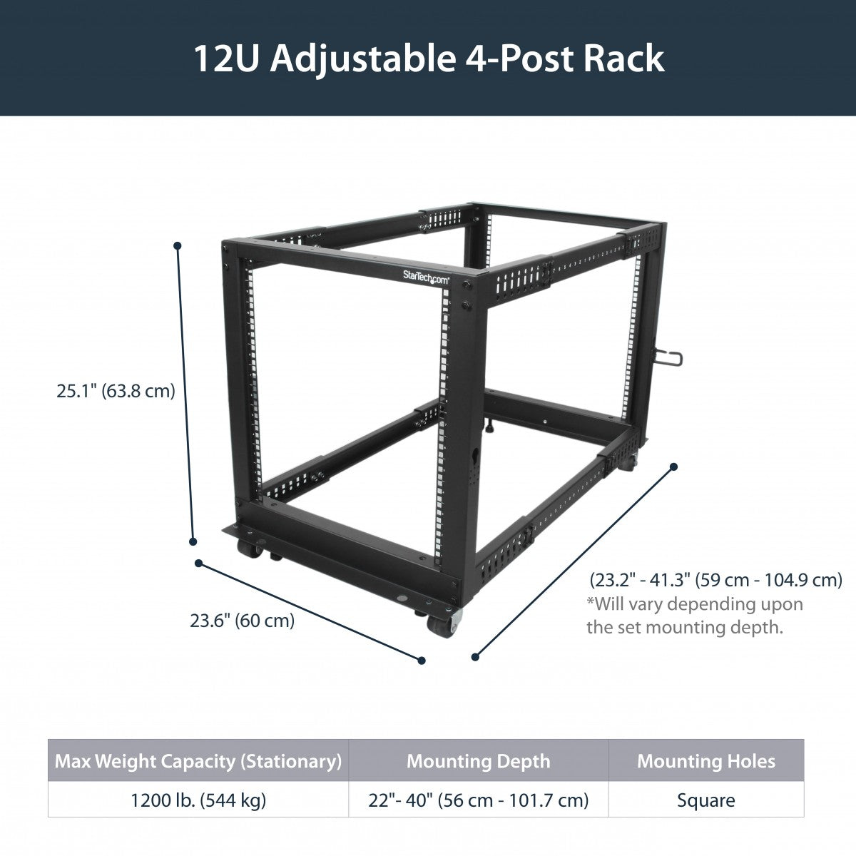 12U Adjustable Depth 4 Post Server Rack