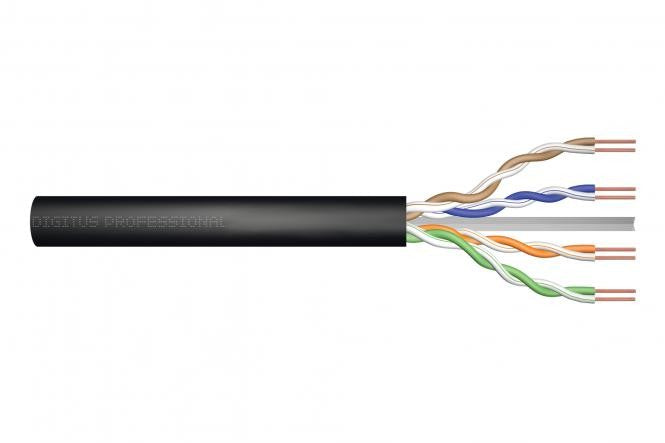 CAT 6 U-UTP outdoor installation cable, 250 MHz Fca (PVC), AWG 24/1, w/o cross, 500 m, sx, black