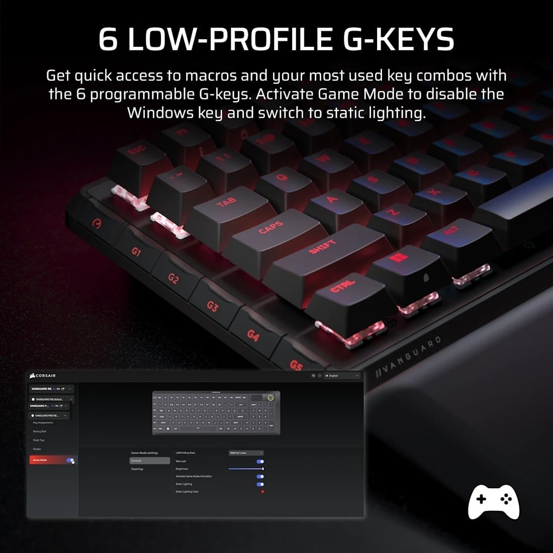 Clavier Corsair CH-91E911G-NA Gaming USB QWERTY US Anglais Noir