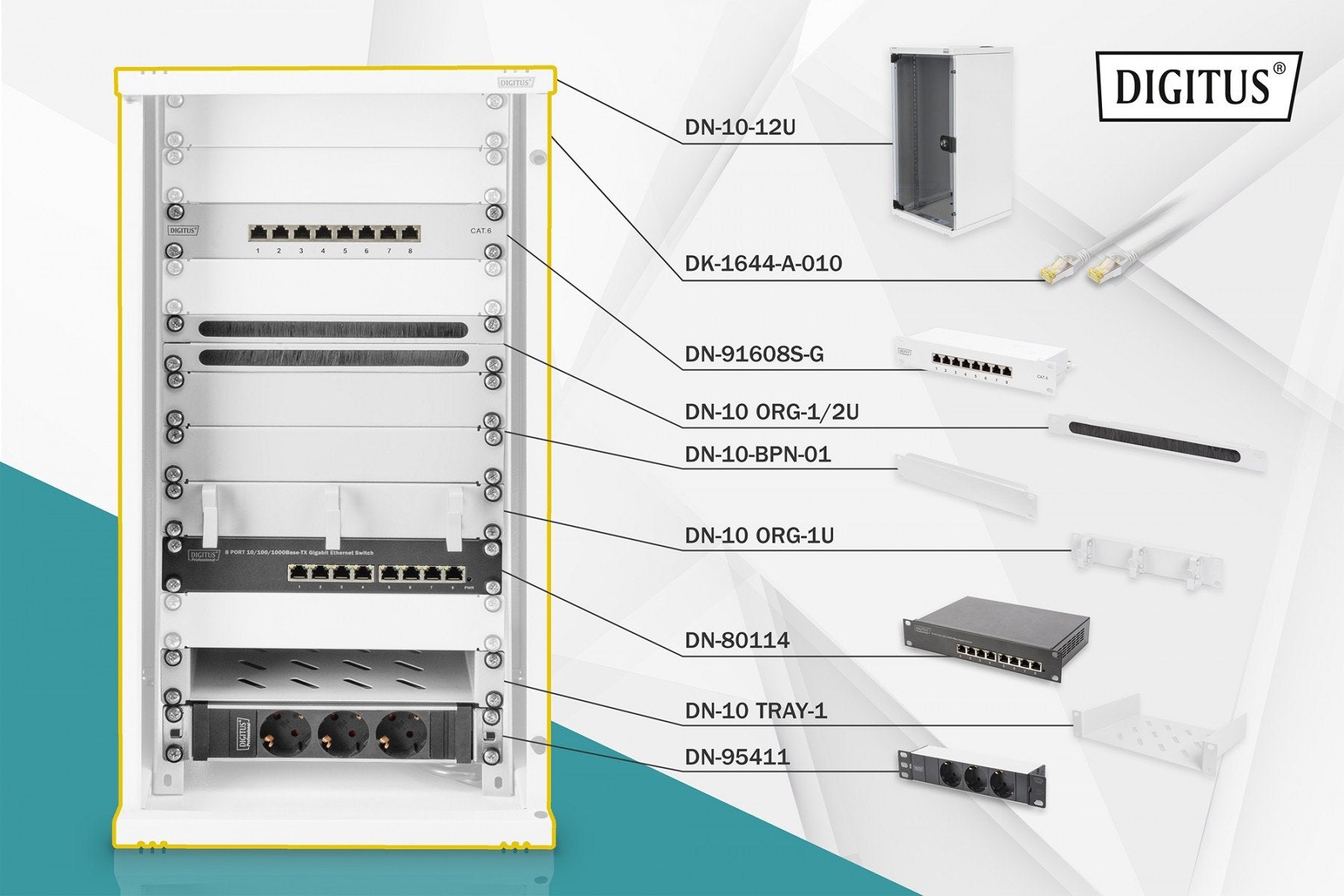 Digitus DN-10-SET-3 étagere Rack monté sur le mur Gris