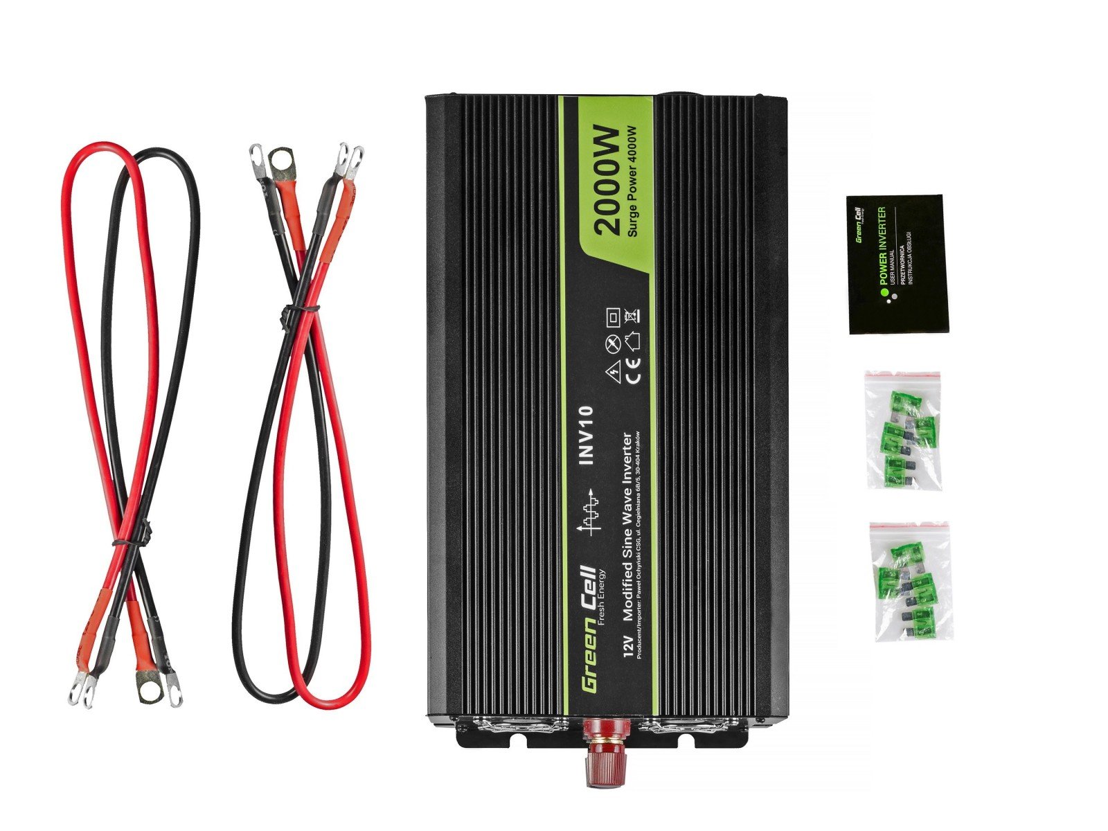 Green Cell INV10 adaptateur de puissance & onduleur Auto 2000 W Noir